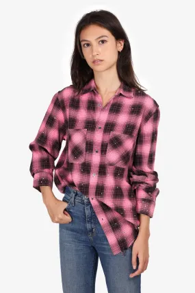 Amiri Pink/Black Crystal Embellished Checked Long-Sleeve Shirt Size 8
