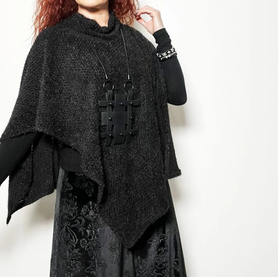 Azira Poncho - Black Chenille Knit