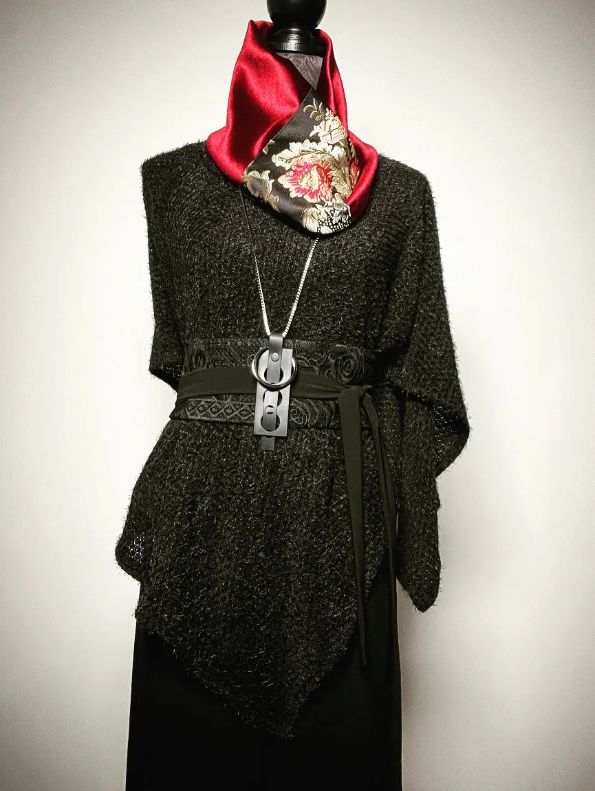 Azira Poncho - Black Chenille Knit