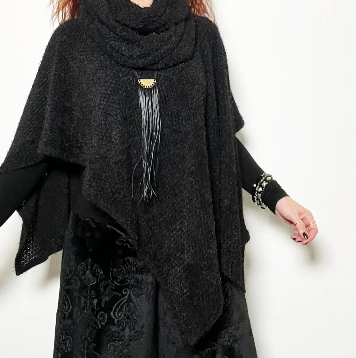 Azira Poncho - Black Chenille Knit
