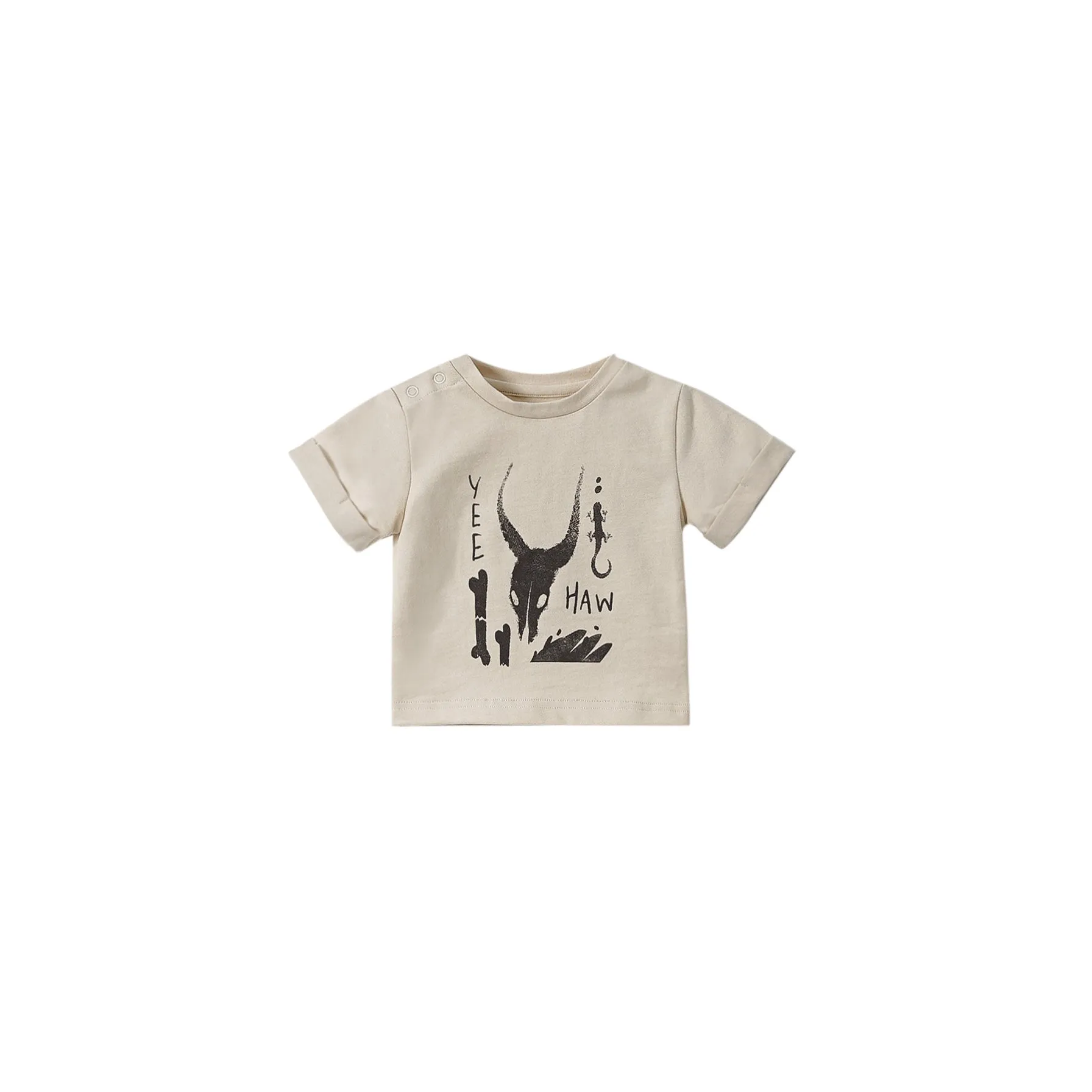 Baby Boxy t-shirt Yee Haw print - Sand