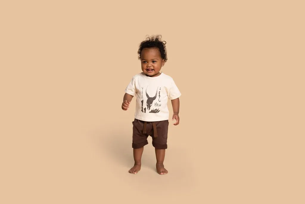 Baby Boxy t-shirt Yee Haw print - Sand