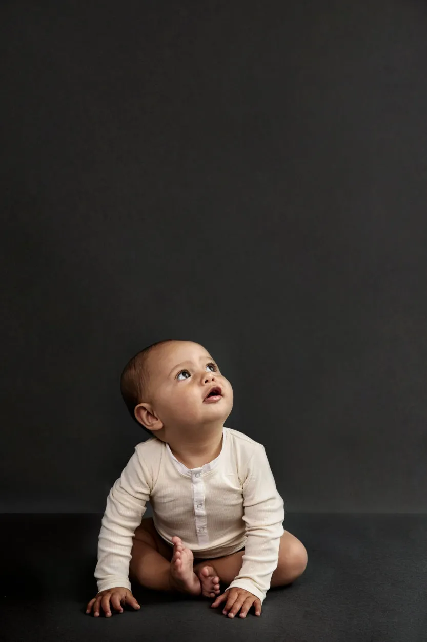 Baby L/S Henley Body | Cream