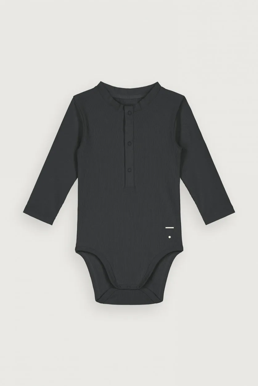 Baby L/S Henley Body | Nearly Black