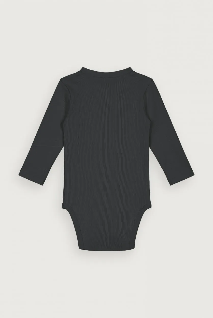 Baby L/S Henley Body | Nearly Black