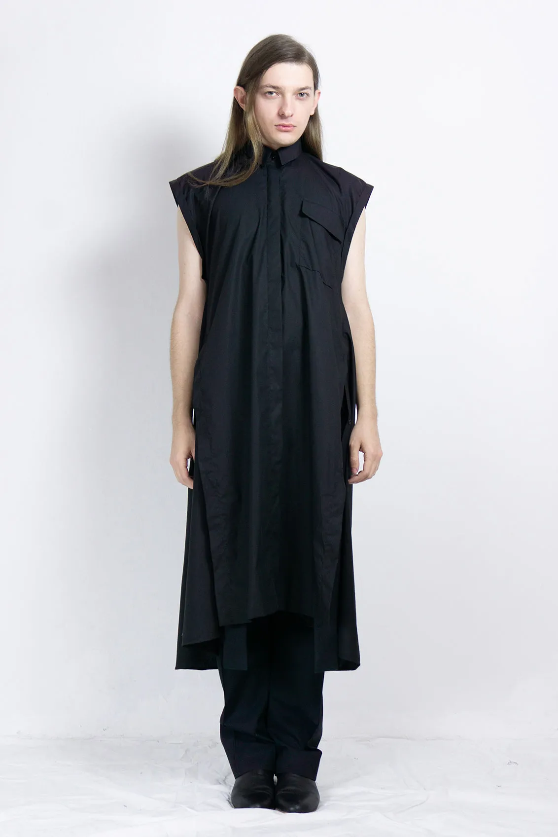 Black elongated post-gender cotton shirt