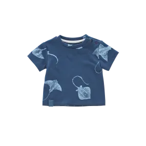 Boxy T-Shirt with All Over Print | Navy