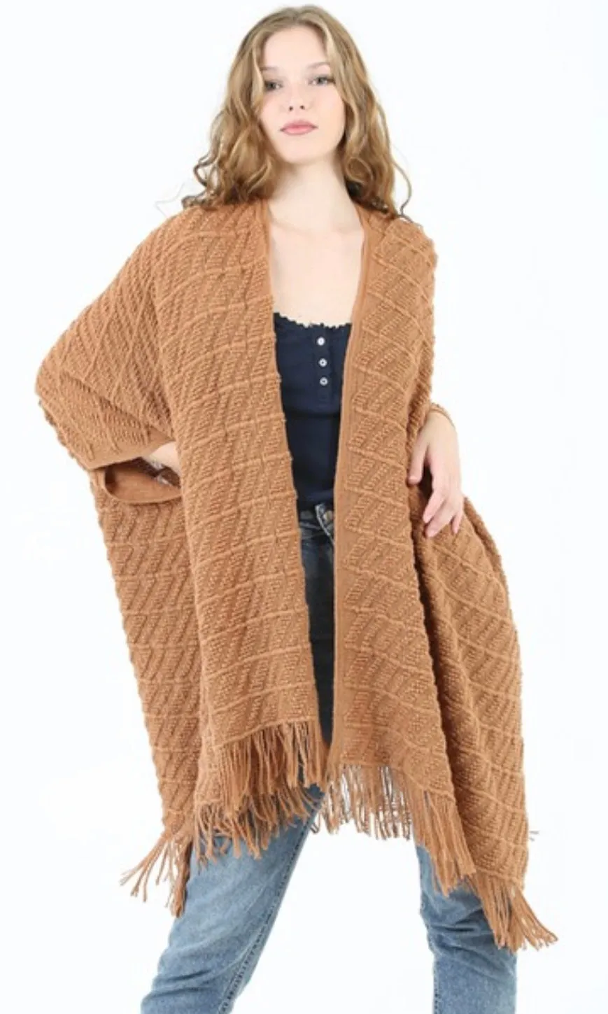 Cayce Camel Sweater Wrap Poncho