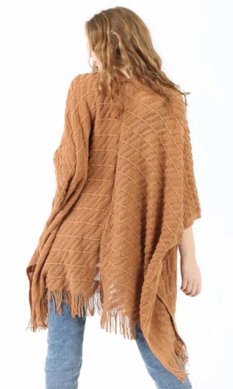 Cayce Camel Sweater Wrap Poncho