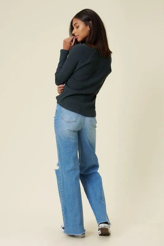 Distressed Wide Fit Jeans Medium Blue