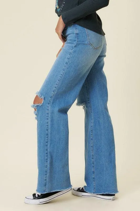 Distressed Wide Fit Jeans Medium Blue