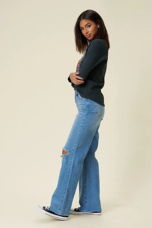Distressed Wide Fit Jeans Medium Blue