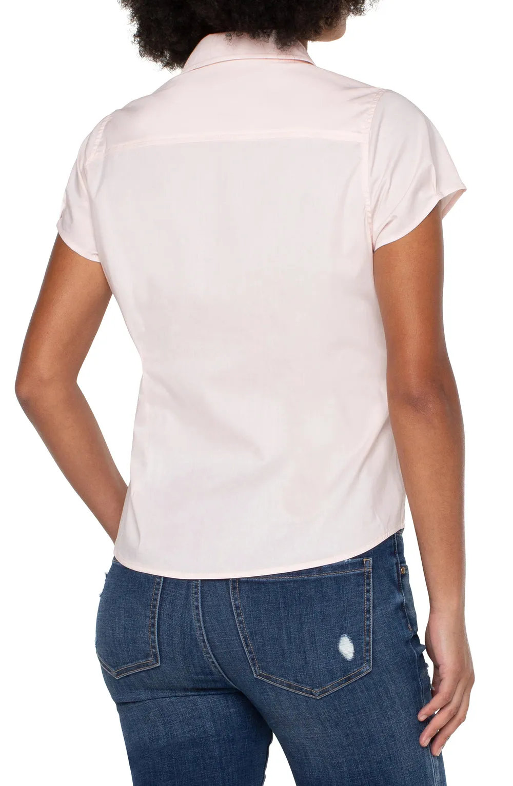 Fitted Cap Sleeve Front Shirt - Light Peony