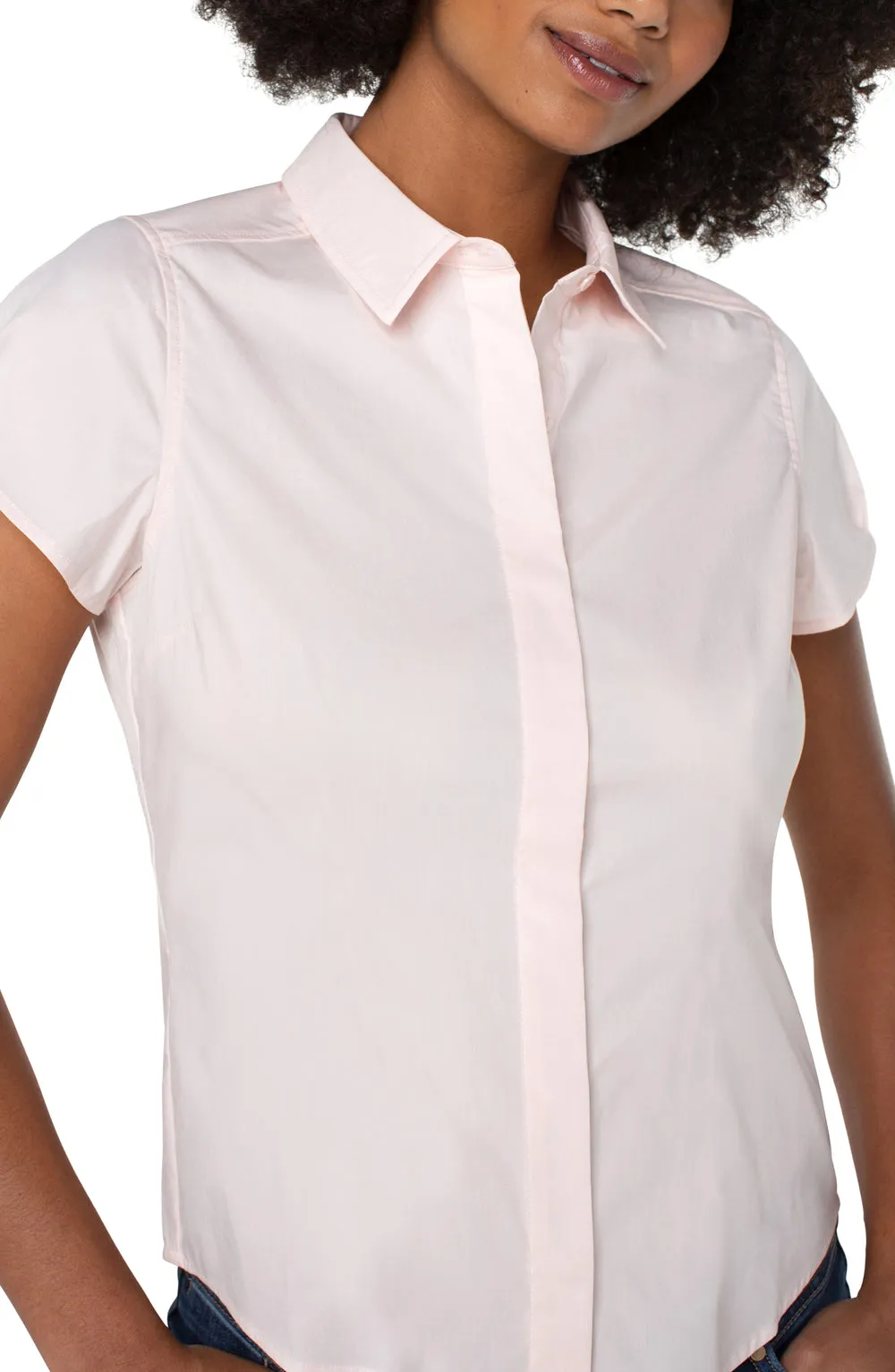 Fitted Cap Sleeve Front Shirt - Light Peony