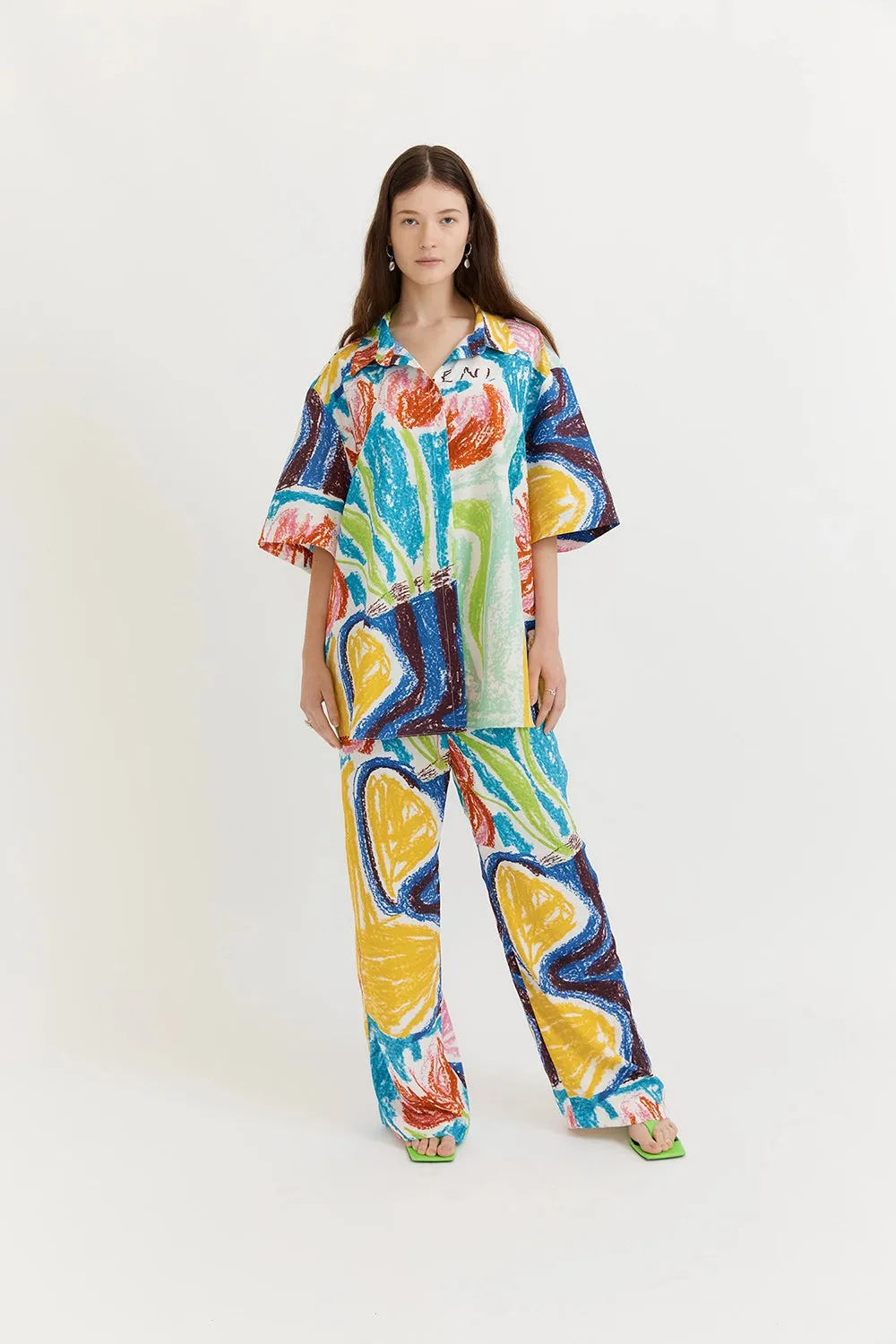 GARY BIGENI | SANTANA COLLARED SHIRT- RED TULIPS