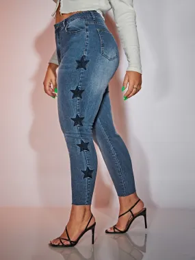 Geometric Washed High Waist Cropped Plus Size Jeans