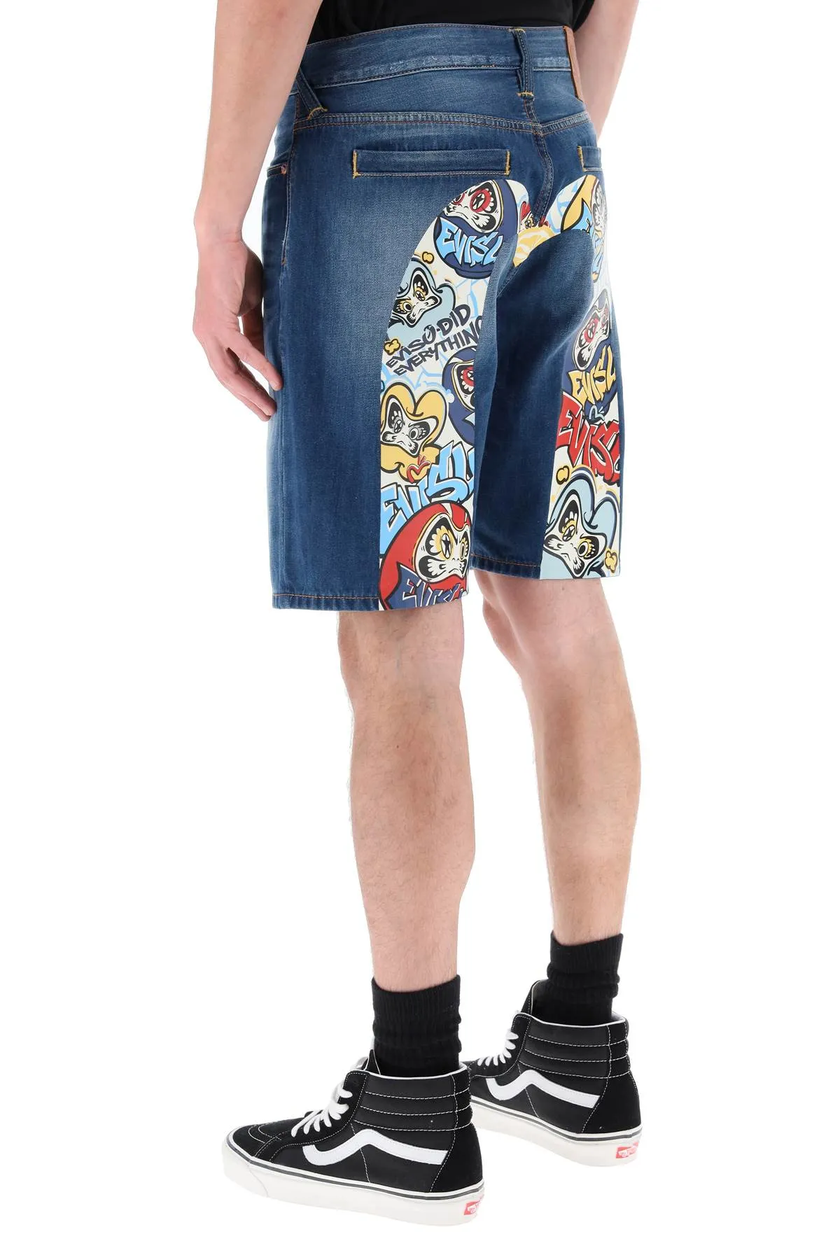 graffiti daruma denim shorts