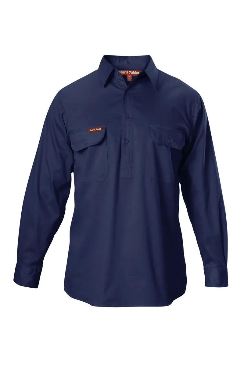 Hard Yakka Mens L/S Closed Front Drill Shirt