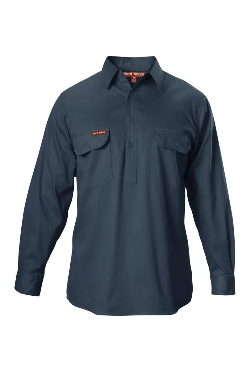 Hard Yakka Mens L/S Closed Front Drill Shirt