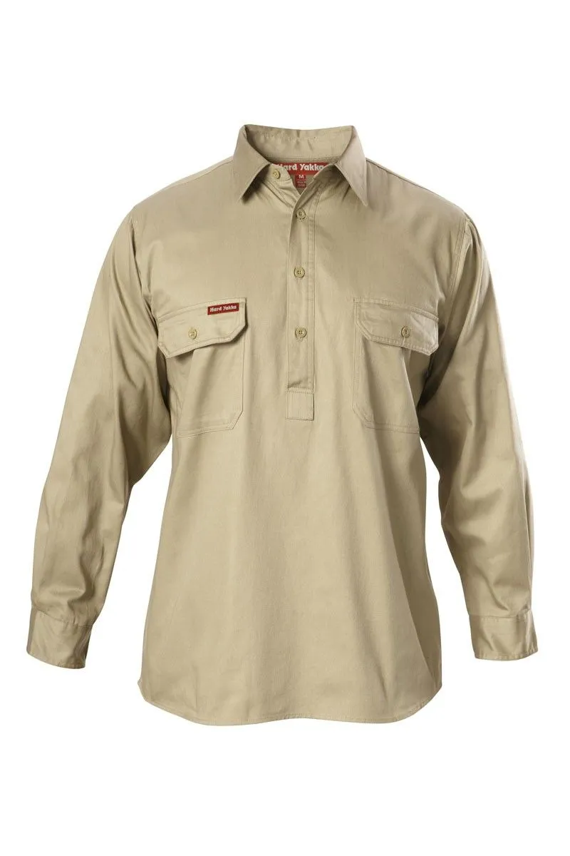 Hard Yakka Mens L/S Closed Front Drill Shirt
