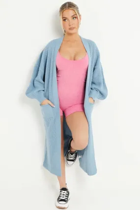 Haze Blue Knitted Longline Cardigan
