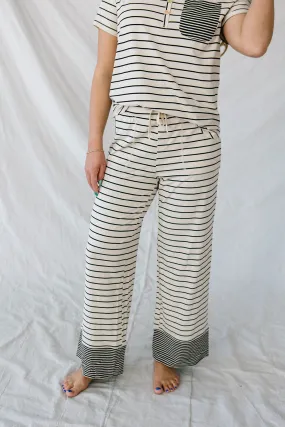 HENLEY STRAIGHT LEG PANTS SET MODAL | Black & Cream Stripe