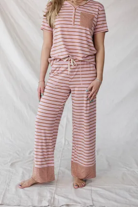 HENLEY STRAIGHT LEG PANTS SET MODAL | Mauve & Maple Stripe
