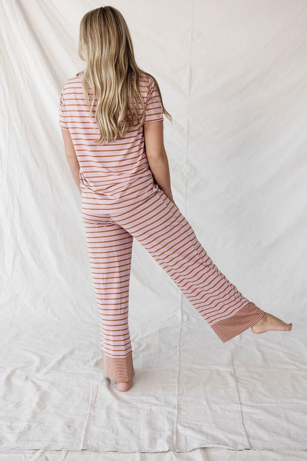 HENLEY STRAIGHT LEG PANTS SET MODAL | Mauve & Maple Stripe