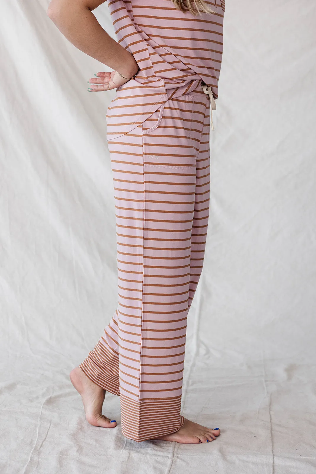 HENLEY STRAIGHT LEG PANTS SET MODAL | Mauve & Maple Stripe