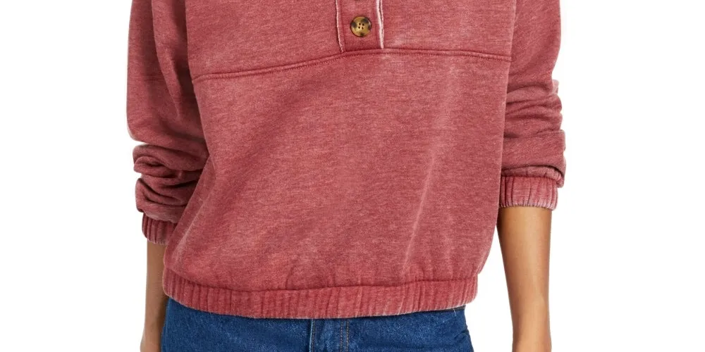 Hippie Rose Junior's Henley Hoodie Red Size X-Small