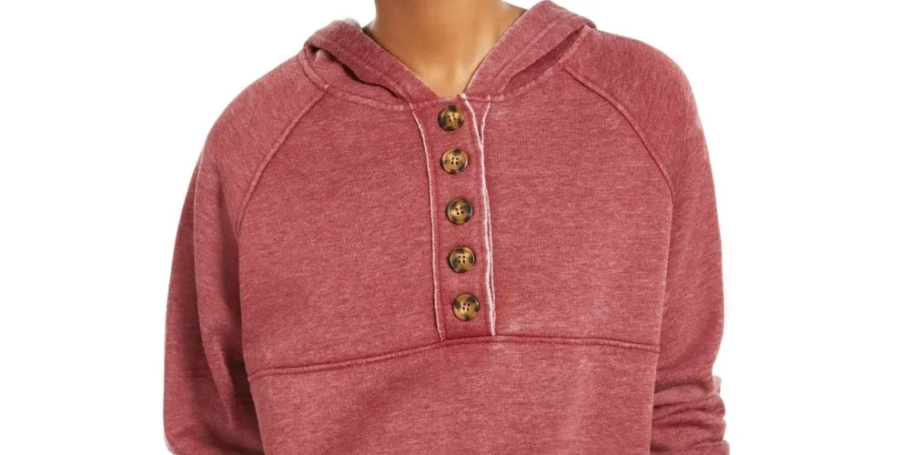 Hippie Rose Junior's Henley Hoodie Red Size X-Small