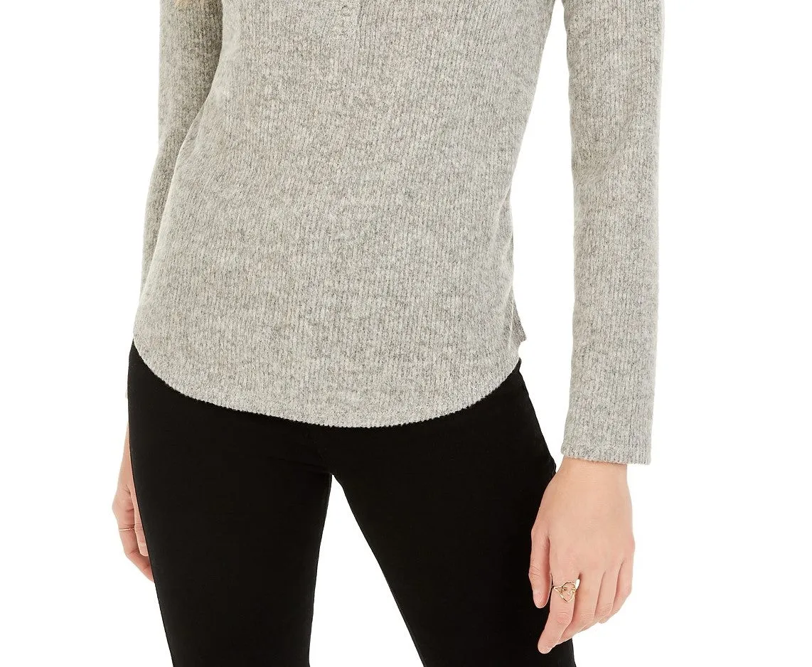 Hippie Rose Juniors' Henley Top Gray Size Extra Large