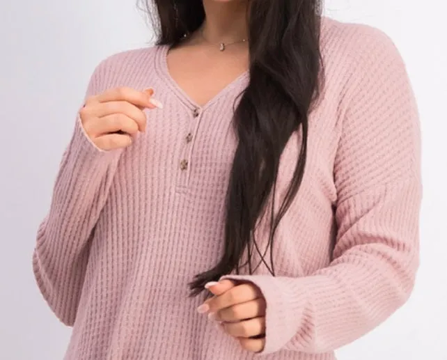 Hippie Rose Juniors' Henley Top Pink Size Extra Small