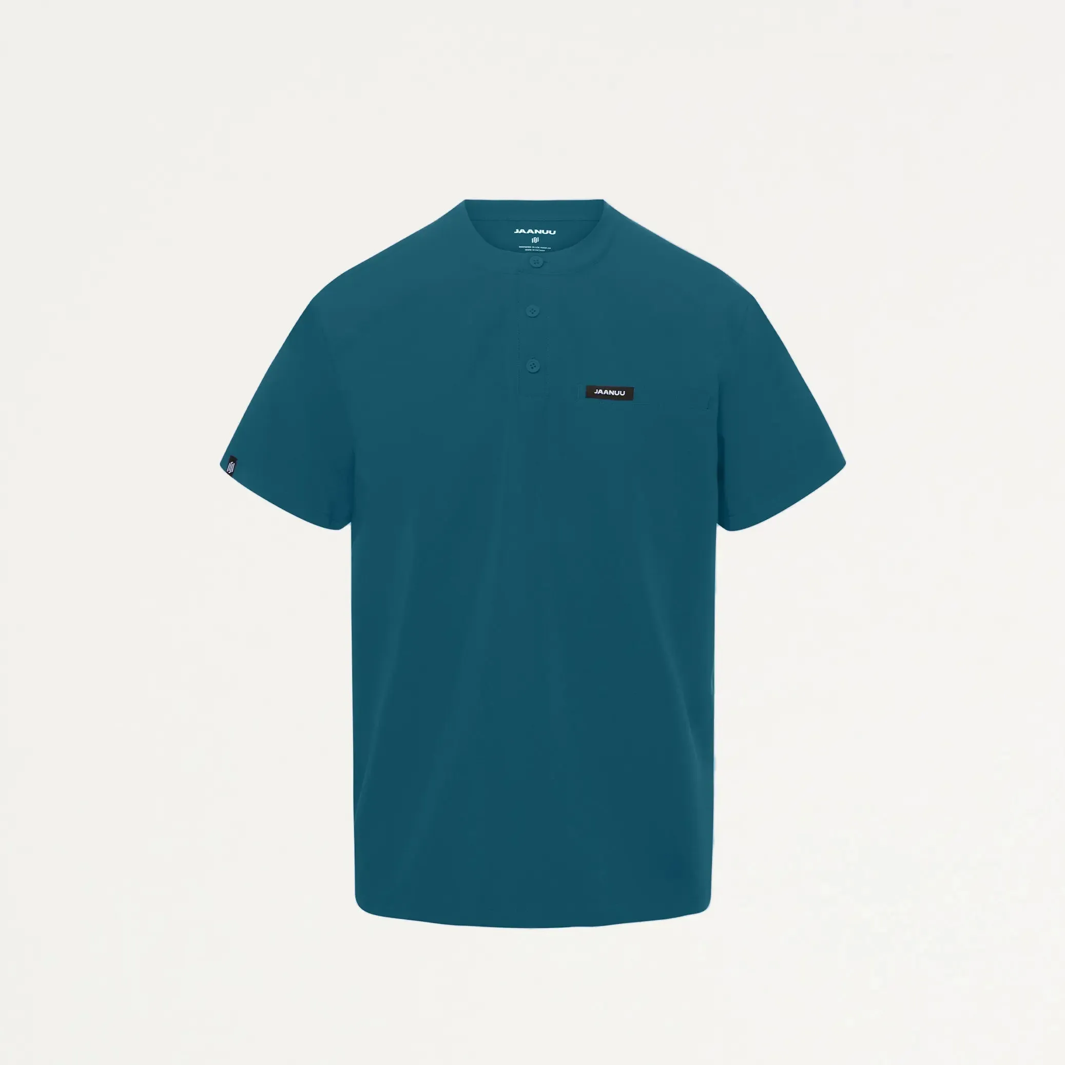 Jaanuu Men's Reeve Henley Scrub Top - Caribbean Blue