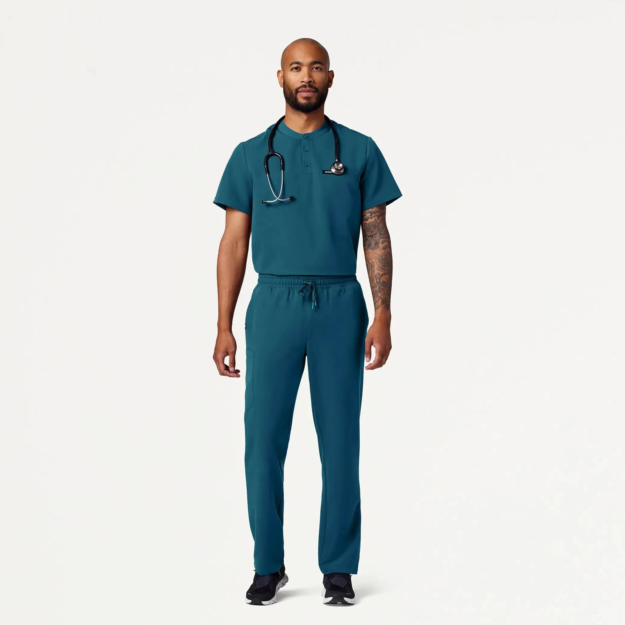 Jaanuu Men's Reeve Henley Scrub Top - Caribbean Blue