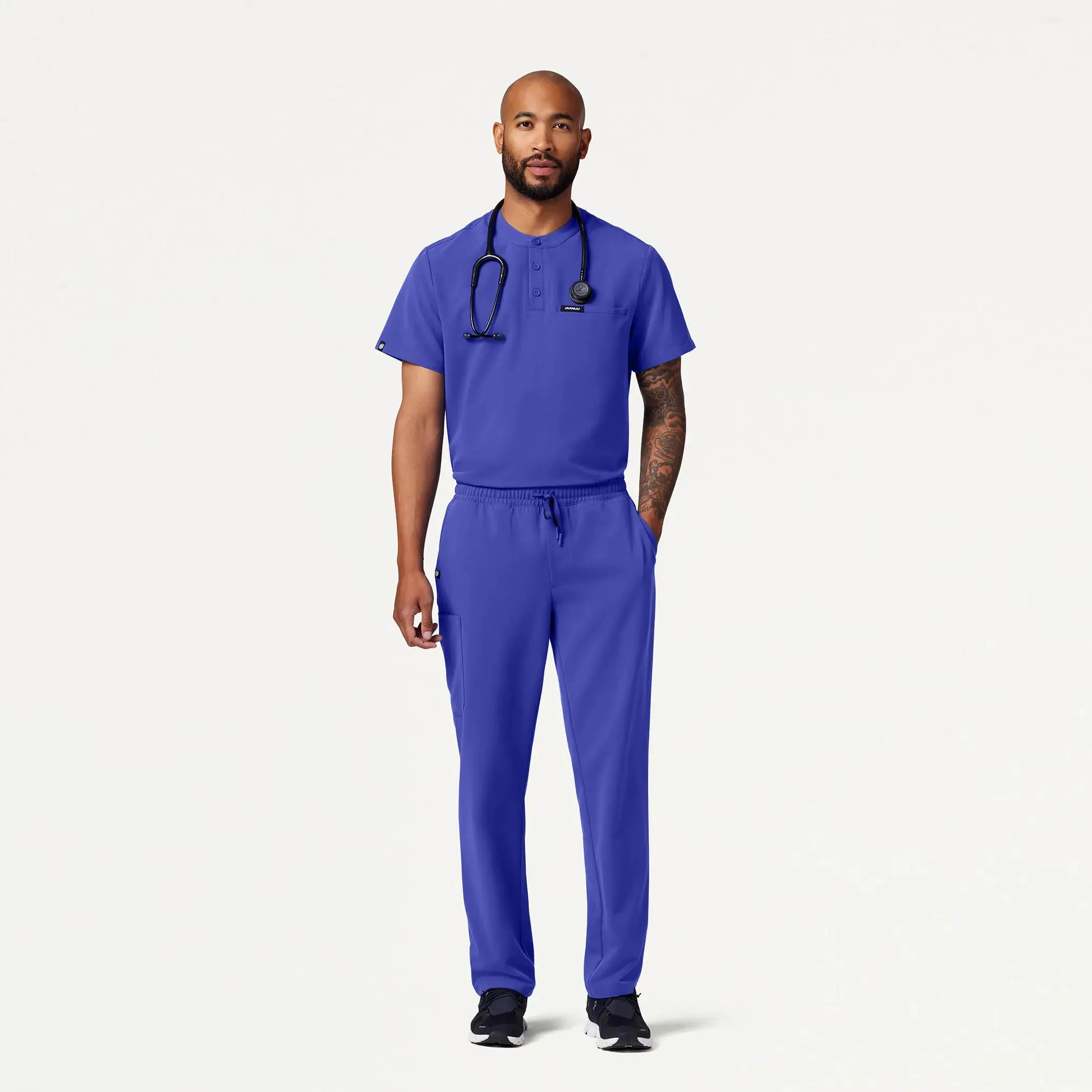Jaanuu Men's Reeve Henley Scrub Top - Moon Blue