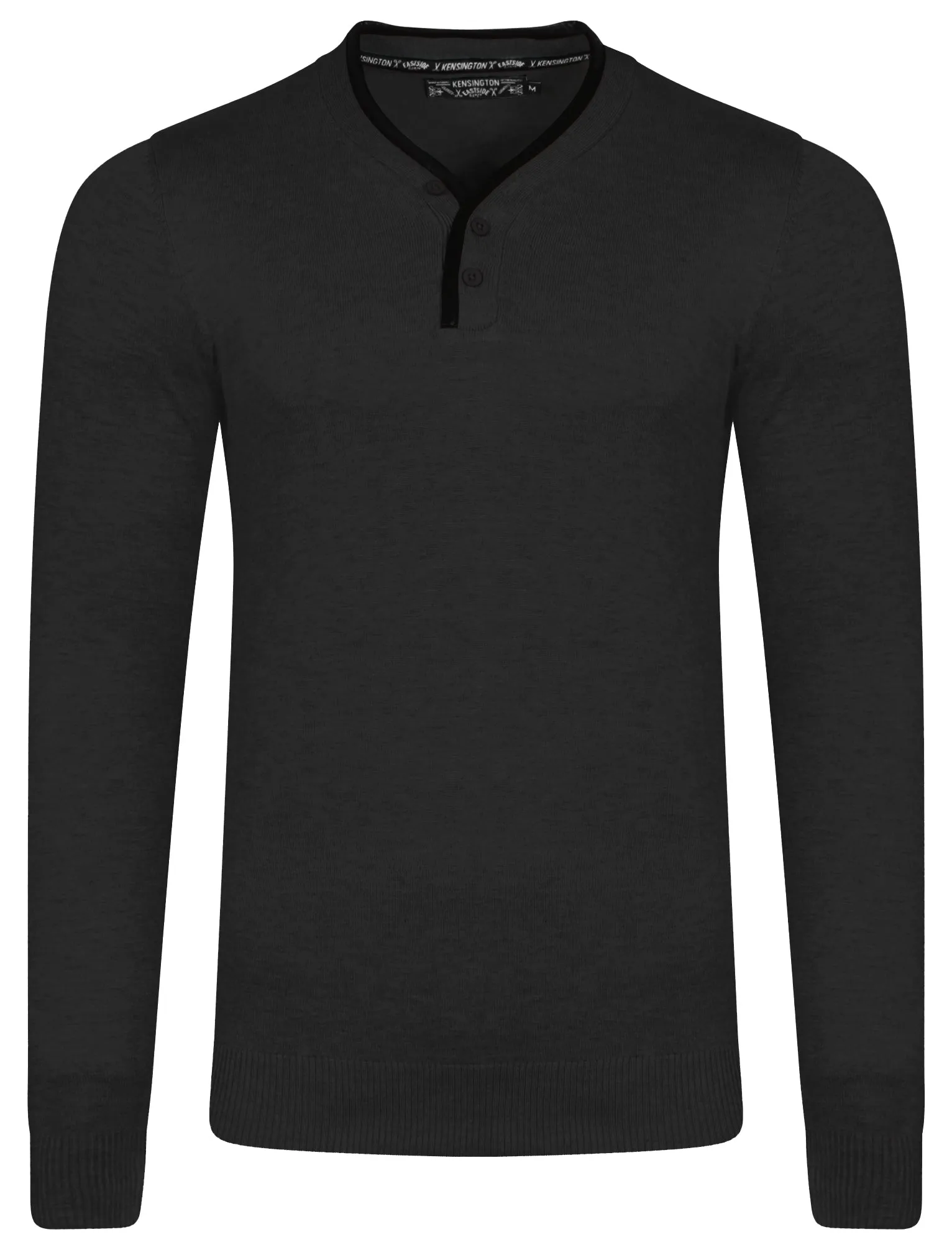 Kallias Faux Leather Trim Henley Jumper in Charcoal Marl - Kensington Eastside