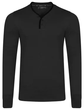 Kallias Faux Leather Trim Henley Jumper in Charcoal Marl - Kensington Eastside