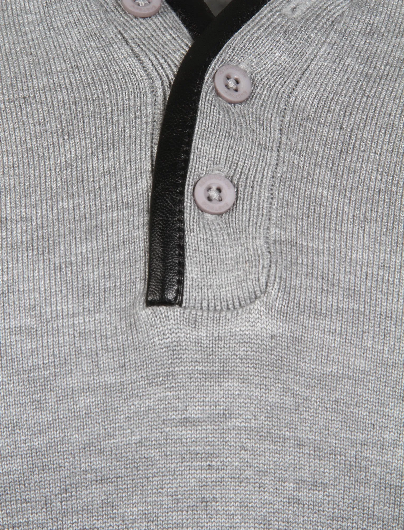 Kallias Faux Leather Trim Henley Jumper in Light Grey Marl - Kensington Eastside