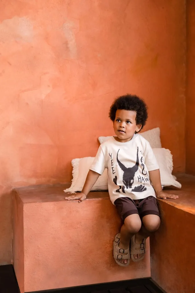 Kids Boxy T-Shirt Yee Haw Print - Sand