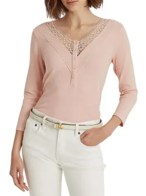 Lauren Ralph Lauren Lace-Trim Quarter-Placket Top