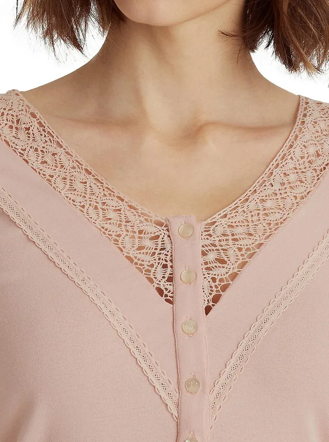 Lauren Ralph Lauren Lace-Trim Quarter-Placket Top
