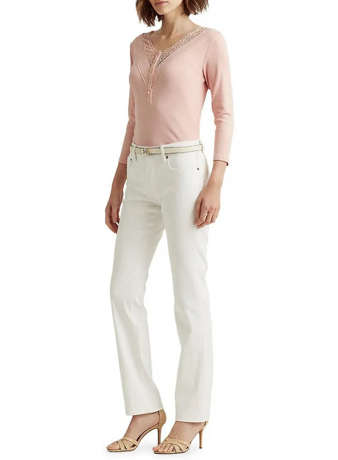 Lauren Ralph Lauren Lace-Trim Quarter-Placket Top