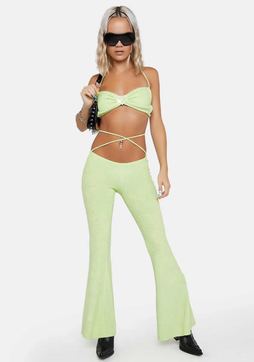 Lime Locked-Up Heart Terry Pants Set