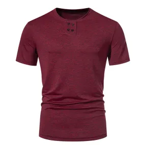 Men Crewneck Buttons Short Sleeves T-Shirt