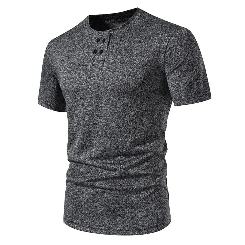 Men Crewneck Buttons Short Sleeves T-Shirt