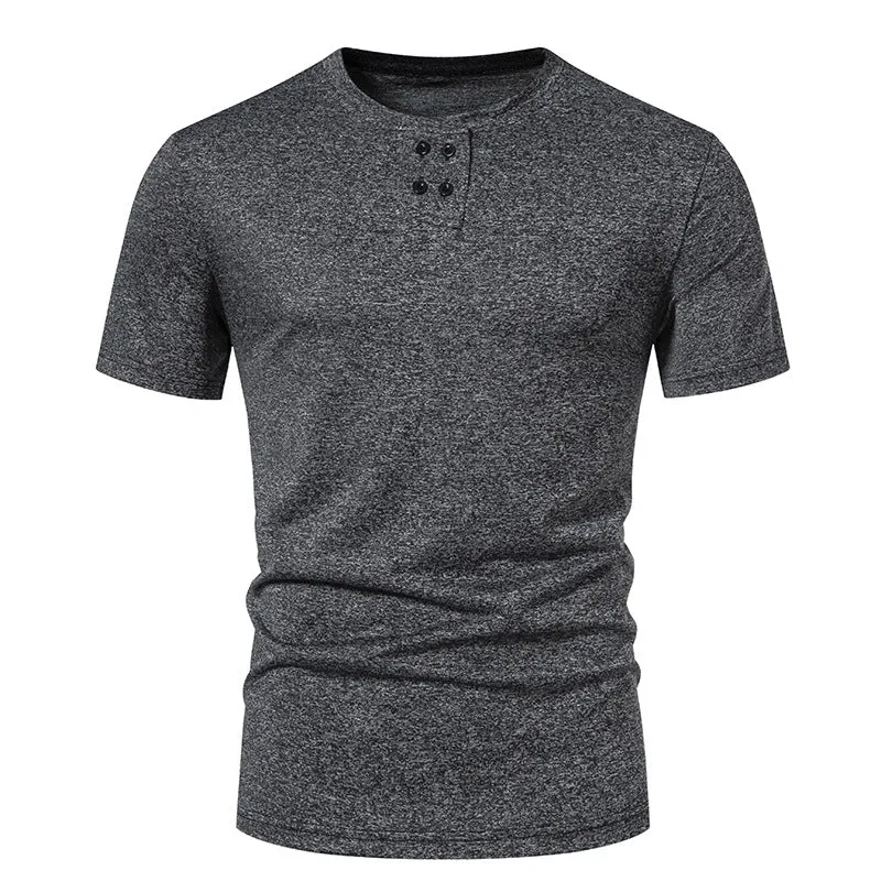 Men Crewneck Buttons Short Sleeves T-Shirt