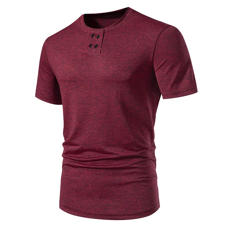 Men Crewneck Buttons Short Sleeves T-Shirt