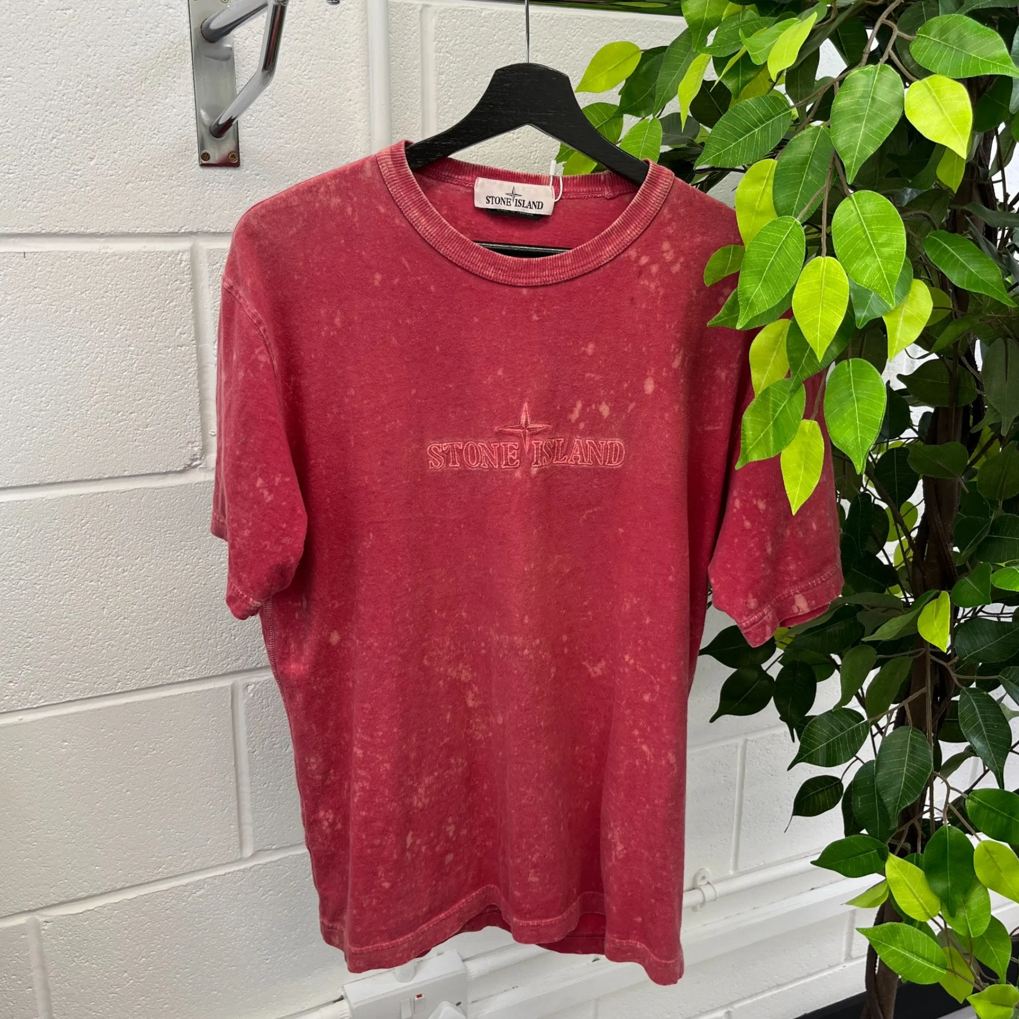 Men's Acid Wash Embroidered Logo T-Shirt Pink Size S