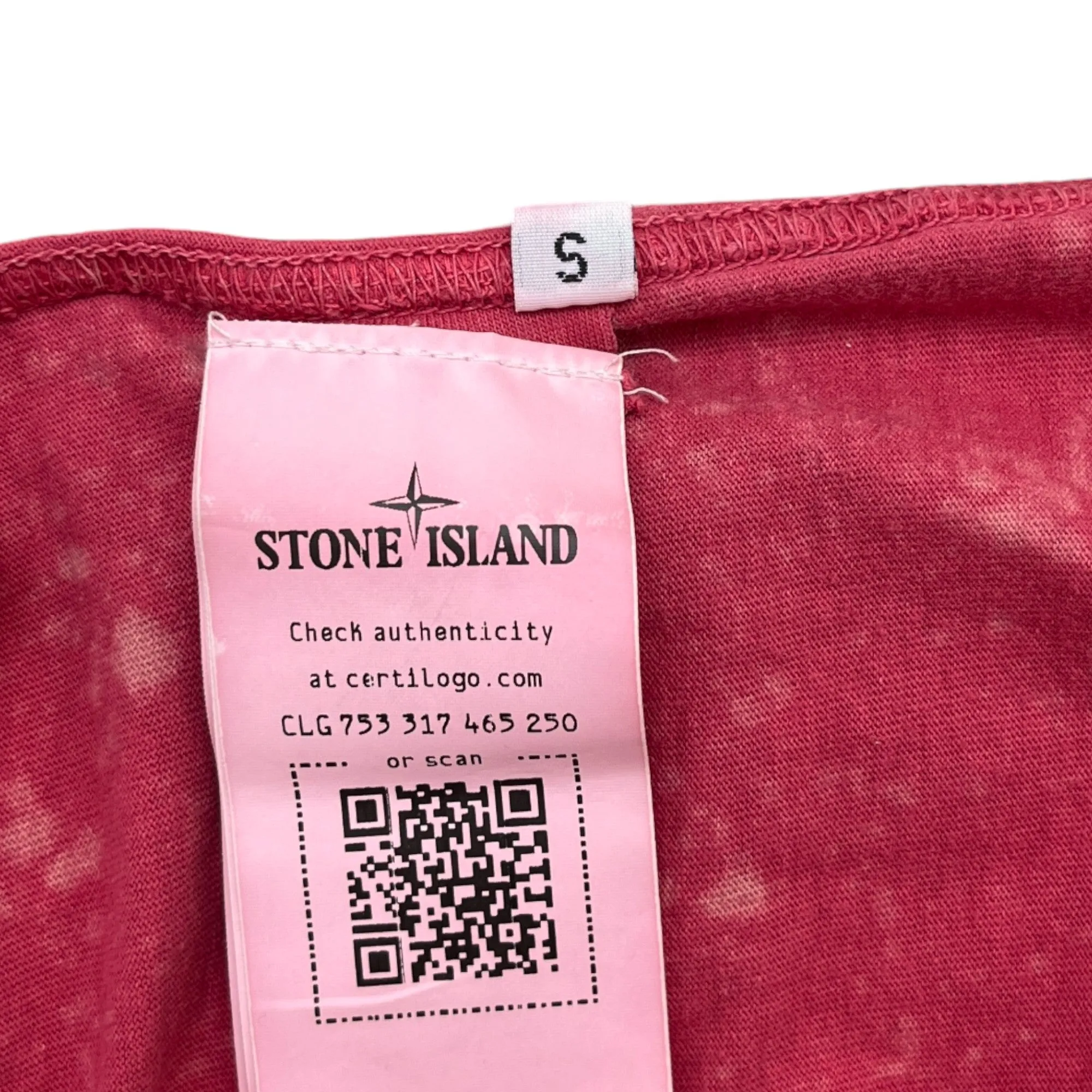 Men's Acid Wash Embroidered Logo T-Shirt Pink Size S